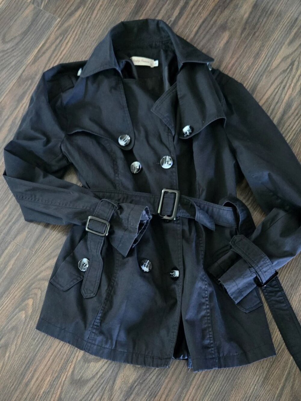 SIMPLY COUTURE Classic Style Black Poly/Cotton Fully Lined Trench Jacket SIZE L
